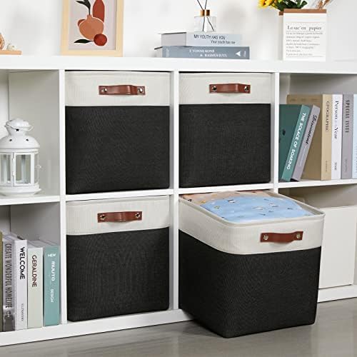 DULLEMELO Storage Baskets, 13 Inch Cube Storage Bins for Shelves Closet Storage, Foldable Linen Closet Organizers Storage Baskets for Closet Storage (4 Pack - 13" White&Black) - Image 7