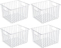 SANNO Freezer Wire Storage Organizer Basket, Refrigerator Storage Baskets Bins Organizer with Built-in Handles for Cabinets, Pantry, Closets, Bedrooms 4 Pack 11"x10"x 7" White by SANNO