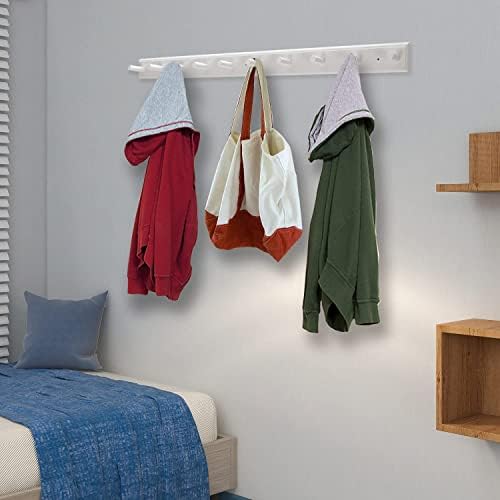 10 Hook Coat Rack Wall Mounted, Long 38 Inches Wooden Wall Coat Hanger with 10 Pegs, 16'' Hole to Hole Wall Coat Hooks for Hanging Towels, Hats, Backpacks, Clothing, Caps (White - Image 5