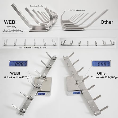 WEBI Heavy Duty 24 Inch SUS 304 Coat Bath Towel Hook Hanger Rail Bar with 8 Hooks,Brushed Finish,for Bedroom,Foyers,Hallways Home Office Storage Organization, C-CBG08 - Image 4