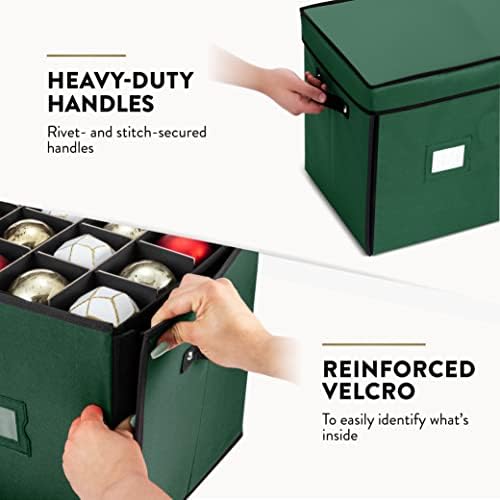 ZOBER Christmas Ornament Storage Box - Stores 64 3" Ornaments with Drawer Style Trays - Tear Proof 600D Oxford Fabric - Ornament Organizer Storage Box, Durable Christmas Containers Holder - Green - Image 4