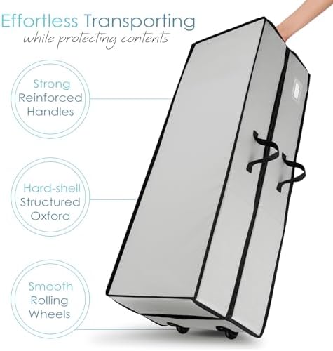 Hearth & Harbor Wrapping Paper Storage Container with Ribbon Dispenser and Interior Pockets - Large Christmas Storage Containers with Wheels, Fits 30 Rolls of 40" Length, Silver - Image 3