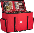 ZOBER All in One Christmas Ornament Storage Box & Decoration Container - Easy Access Removable Trays, Keeps 73 Ornaments - Adjustable Extent Area for Figurines and Pockets for Decoration - Red by ZOBER