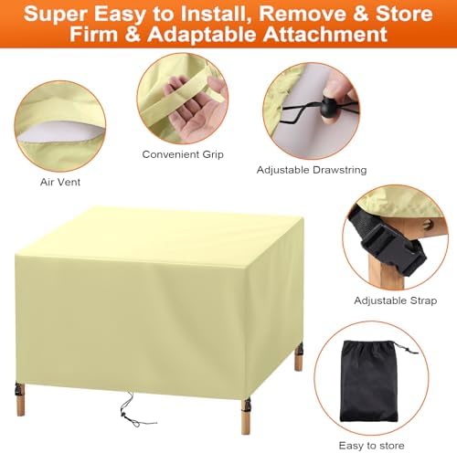 Cisvio Patio Furniture Cover Rectangle 52"(L) x 36"(W) x 30"(H), Custom Heavy Duty 420D Waterproof Outdoor Cover with Drawstring & Buckles for Table Chair Garden, Cream - Image 4