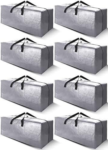 Cosy Family 8 Pack Heavy Duty Extra Large Moving Bags with Backpack Straps - Strong Handles & Zippers, Storage Totes For Space Saving, Fold Flat, Alternative to Moving Box (40 gal, Silver) by Cosy+Family