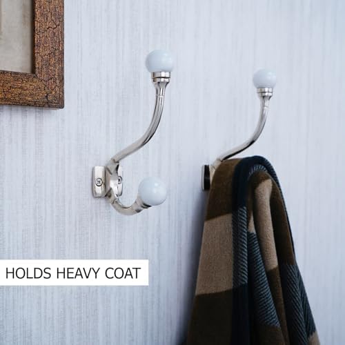 Indian Shelf 6 Piece White Double Wall Hooks for Bags Coats & Towels - Image 2