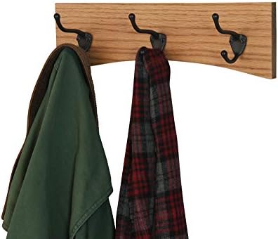 Oak Curved Back Wall Mounted Coat Rack - Bronze Hooks - Made in The USA (Golden Oak, 15" x 4.5" - 3 Hooks) - Image 2