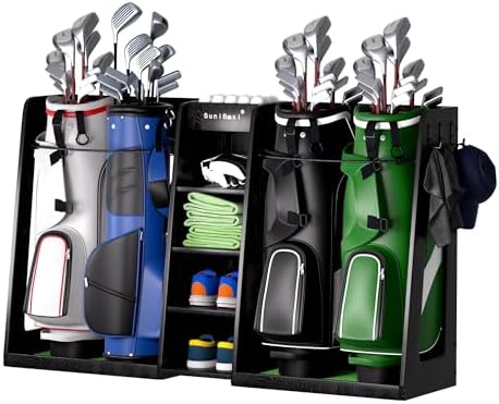 SuniBoxi Wooden Golf Bag Organizer for Garage, XL, Dark Black, 4 Bags by SUNIBOXI