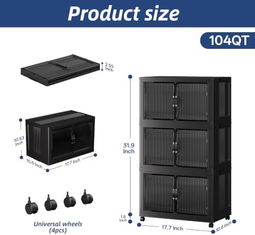 SAILUN Stackable Storage Bins with Lid, 104QT 3Pack Black - Image 2
