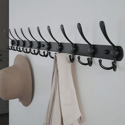 Dseap Coat Rack Wall Mount - 38” Long 10-Tri-Hooks Heavy Duty Coat Hanger Rail Wall Hooks for Hanging Coats Hats Clothing Clothes Purse Mudroom Entryway, Black - Image 3
