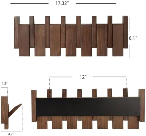 Black Walnut Piano Coat Rack, Coat Hooks for Wall with 6 Magnetic Retractable Hooks, Heavy Duty Space Saving Wall Mounted Coat Rack for Entryway, Bedroom, Mudroom - Image 2
