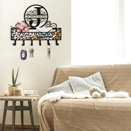 Personalized Metal Monogram Family Name Key and Mail Holder, Wall Mount Entryway Organizer with Hooks, Custom Key Rack for Kitchen, Bathroom, and Home Storage - Image 6