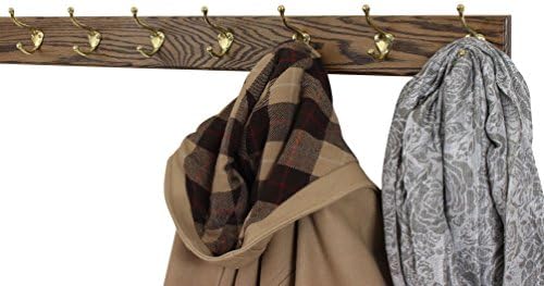 Solid Oak Coat Rack with Solid Brass Hat and Coat Style Hooks - Made in The USA (Walnut, 36" x 3.5 with 7 Hooks) - Image 2