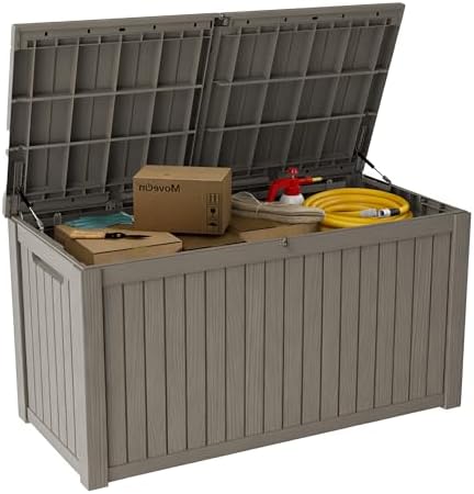 180 Gallon Deck Boxes Outdoor Waterproof, Outdoor Storage Box with Lockable Lid & UV-Resistant for Patio Furniture, Outdoor Cushions, Garden Tools and Pool Supplies, Light Brown by GraceYourYard