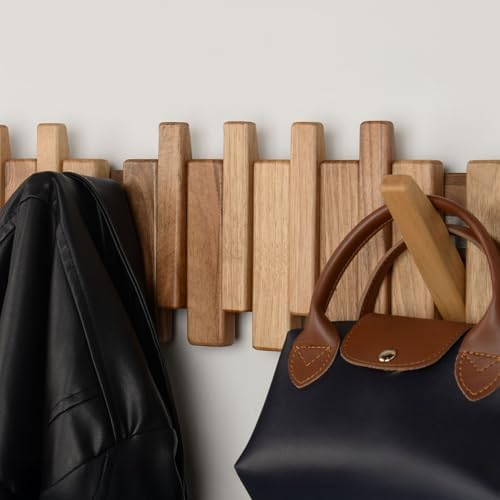 Walnut Piano Key Coat Rack with 10 Flip Hooks - Image 3