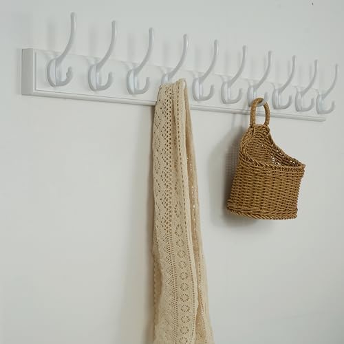 WEBI Coat Rack Wall Mount,10 Hooks,38 1/4" Long,Coat Hooks Wall Mounted,Bamboo Coat Hanger Wall Hook Rack,Jacket Hooks for Hanging Coats,Clothes,White - Image 6