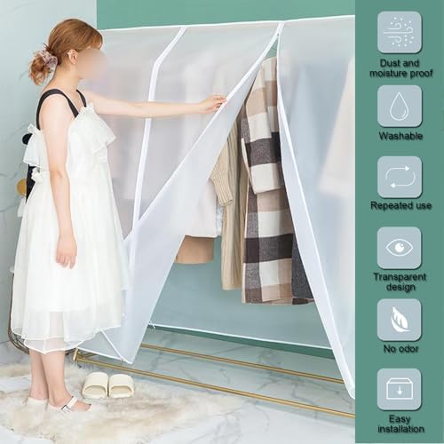 Clothes Rack Cover, Garment Bags, Coat Covers for Closet, Garment Bags for Storage Suits, T-Shirts, Jackets and Coats(White,200x50x150cm 9x20x59in) - Image 7