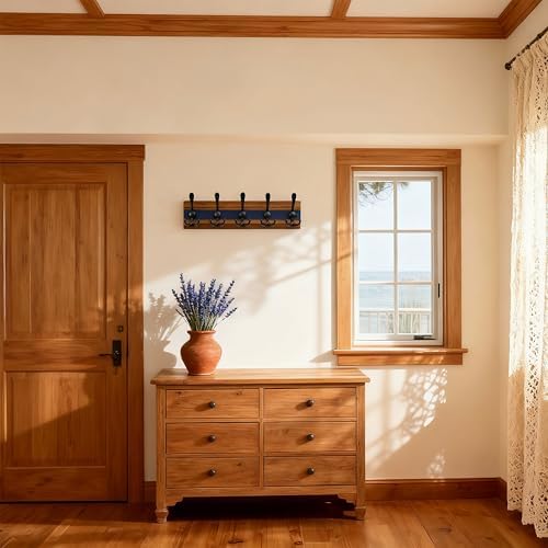 SKOLOO Rustic Wall Mounted Coat Rack - 16-7/8" Long Coat Hooks for Wall with 5 Triple Hooks for Hanging Coats, Hats or Tools, Western National Parks Collection, Wood Brown & Blue, Pack of 2 - Image 4