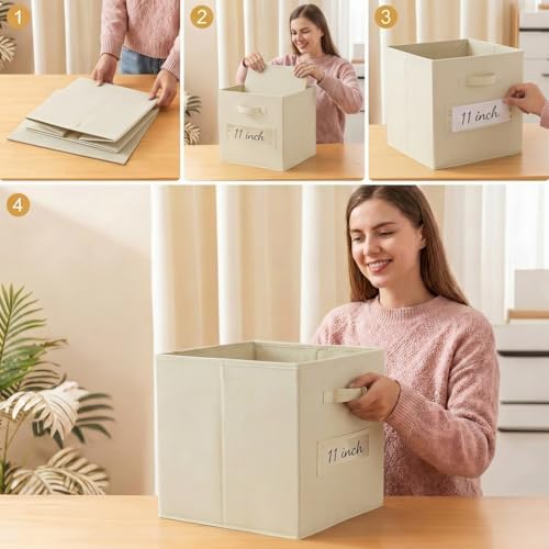 Storage Bins,11" Cube Storage Bin with Labels,10pcs,Beige - Image 5