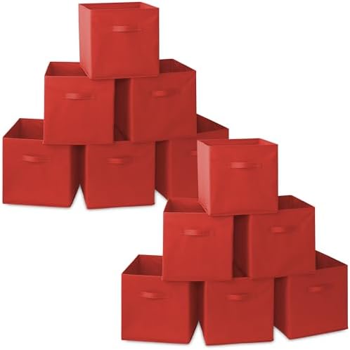 Casafield Set of 12 Collapsible Fabric Cube Storage Bins, Red - 13" Foldable Cloth Baskets for Shelves, Cubby Organizers & More by Casafield