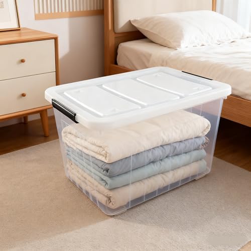 70 Qt Stackable Plastic Storage Bins with Lids, 4 Pack - Image 6