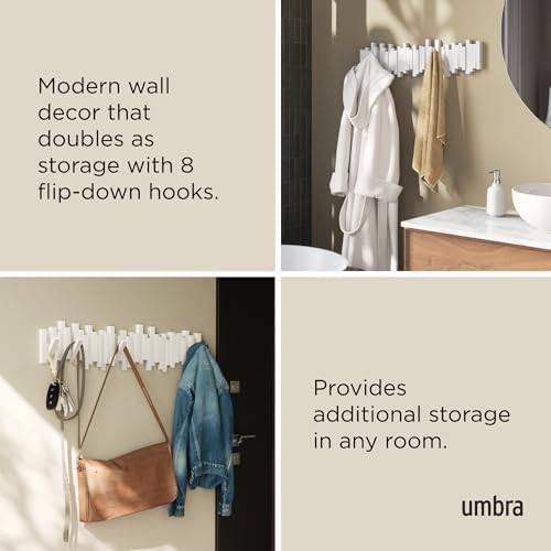 Umbra Sticks Wall Coat Rack, Wall Mount 8 Retractable Hooks, White - Image 4