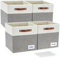 Bagnizer 13x15x13 Storage Cube Bins, Foldable Storage Organizer Baskets, Fabric Cube Storage Boxes with 2 Reinforced PU Handles for Kallax, Shelves, Living Room | 4 Pack, Gray & White by Bagnizer