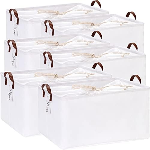 Hinwo 70L Extra Large Canvas Storage Bin with Lid and Handles, 6-Pack by Hinwo