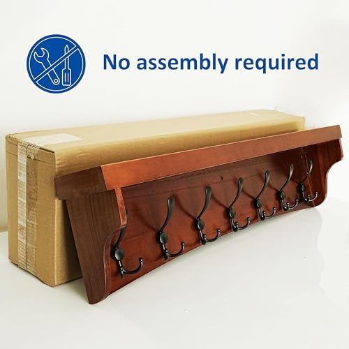 WEBI Wall Shelf with Hooks Underneath,35" Long Coat Rack Wall Mount with Shelf,Entryway Coat Rack with 7 Triple Hooks for Hanging Coats,Jacket,Bathroom,Cherry - Image 3