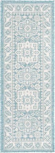 Rugs.com - Outdoor Aztec Rug – 6 Ft Runner Aqua Indoor/Outdoor Rug – Weather-Resistant Runner for Patios, Decks, and Porches - Image 3