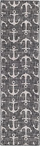 Unique Loom Outdoor Coastal Collection Area Rug - Ahoy (2'x 8' Runner, Charcoal/ Ivory) - Image 3