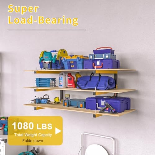6 PACK Lumber Storage Rack Wall Mount Wood Organizer Storage Racks Heavy Duty Shelf Brackets with 9-Level System 1080 LB Sturdy Folding Garage Wall Shelving, Snowboard Rack for Indoor and Outdoor - Image 4