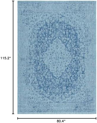 SAFAVIEH Washable Rug Outdoor Courtyard Collection - 6'7" x 9'6", Navy & Aqua Blue, Non-Shedding & Easy Cleaning, Ideal for Patio, Backyard, Mudroom (CY8720-39421) - Image 2