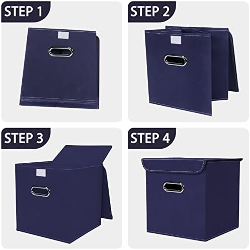 Closet Organizers Fabric Storage Bins With Lids Collapsible Cube Storage Organizer Basket With Handles,Storage Boxes for Clothes Storage,Office,Laundry,Shelves,6 Pack,（Navy Blue） - Image 6