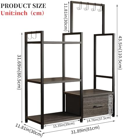 Handbag Organizer - 3 Tier Purse Storage Rack with Pull Out Drawer & 6 Hooks, High Capacity Handbag Holder Shelf, Metal Frame with Wood Shelves for Closet/Bedroom(Dark Grey) - Image 3