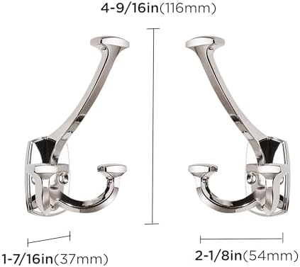 Large Wall Double-Sided Hook 10 Pack Polished Nickel Hook Decorative Heavy Duty Solid Large Coat Hooks for Towel Hanging Coats Robe Triple Coat Hook Three Prong Hook - Image 2