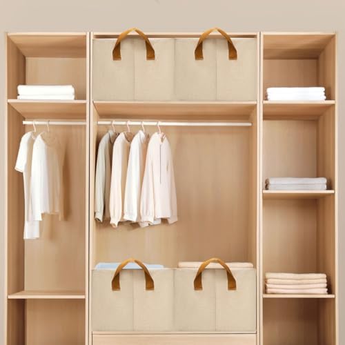 SNWDN 6 Pack Closet Cloth Storage Bins with Handles (Beige 15''L x 10.2''W x 8.2''H) - Image 7