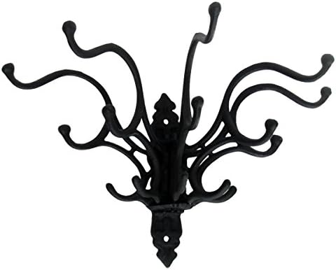 Treasure Gurus Victorian Style Folding Coat Rack 5 Prong Swivel Hook, Black by UD by UD