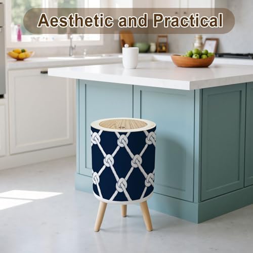 Trash Can with Lid Seamless nautical rope Endless navy white loop ornament Marine Carrick Small Garbage Can with Legs Waste Bin Press Cover Wastebasket for Kitchen Bathroom Living Room 7L/1.8 Gallon - Image 3