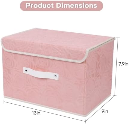 ANMINY Fabric Storage Box Bins with Lids, Rose Print, Pink, 4PCS Medium - Image 6