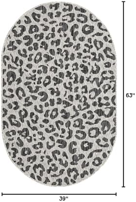 Unique Loom Outdoor Safari Collection Area Rug - Leopard (3' 3" x 5' 3" Oval, Light Gray/ Gray) - Image 2