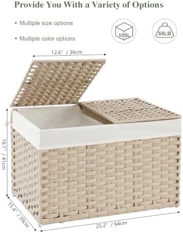 SETVSON Storage Basket with Lid 105L PE Rattan Storage Bin Light Khaki - Image 2