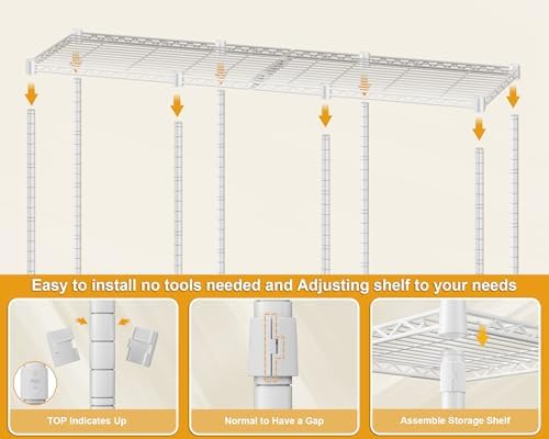 ULIFHOME E14C Heavy Duty Closet Organizer System，Freestanding Clothing Racks for Hanging Clothes，Adjustable Garment Rack 58" W × 16" D × 77" H Hold 860 lbs，White Rack with White Cover - Image 5