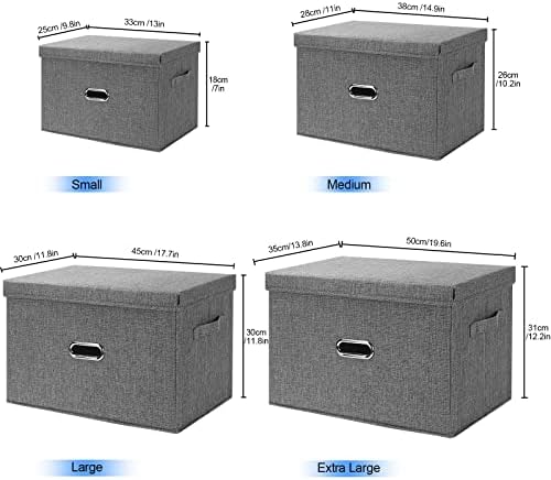 Large Linen Fabric Foldable Storage Bins with Removable Lid and Handles, Washable Storage Box Organizer Containers Baskets Cube with Cover for Bedroom,Closet,Office (Grey, Extra Large(2-Pack)) - Image 7