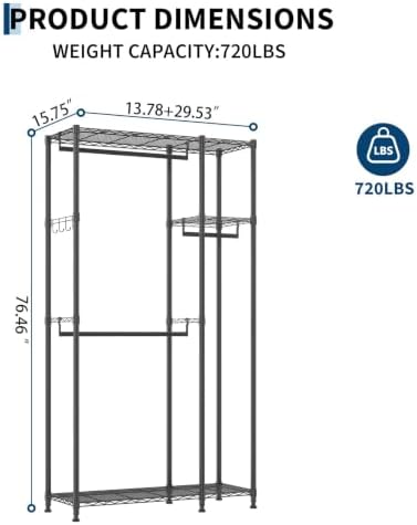 Metal Wardrobe Rack 720LBS Portable Closet Organizer with Cover - Image 3