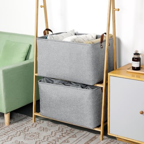 DULLEMELO Large Grey Storage Baskets 70L Oversized Dog Toy Bin Basket, Collapsible 22" X 15" X 13" Extra Large Fabric Baskets for Storage Clothes, Toys, Blankets Organizers (Grey) - Image 4