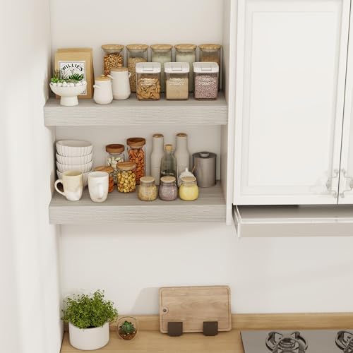 Acovy 24 Inch Floating Shelves, 12" Deep Floating Shelf Wall Mounted, 24" Wall Shelves, Rustic Deep Bookshelf, Extra Deeper & Thicker Display Shelves for Bedroom, Living Room, Gray, Set of 2 - Image 2