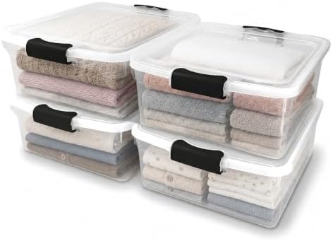 HOMZ Clear Plastic Storage Bins with Latching Lids, 15.5 Qt, Gray, 4 Pack by Homz