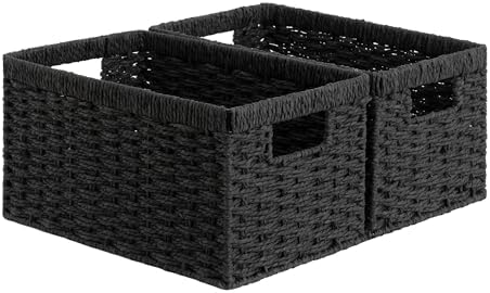 StorageWorks Wicker Storage Baskets for Organizing, Black Baskets, 2-Pack by StorageWorks