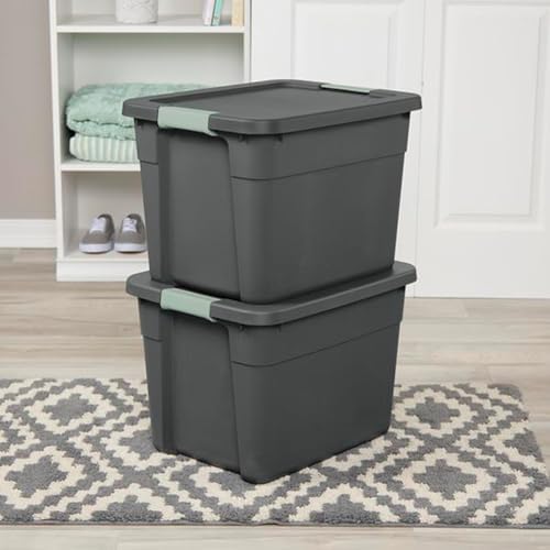 Sterilite 24 Pack Latch Tote, Stackable Plastic Storage Container, 12 Gallon, Gray/Green - Image 7